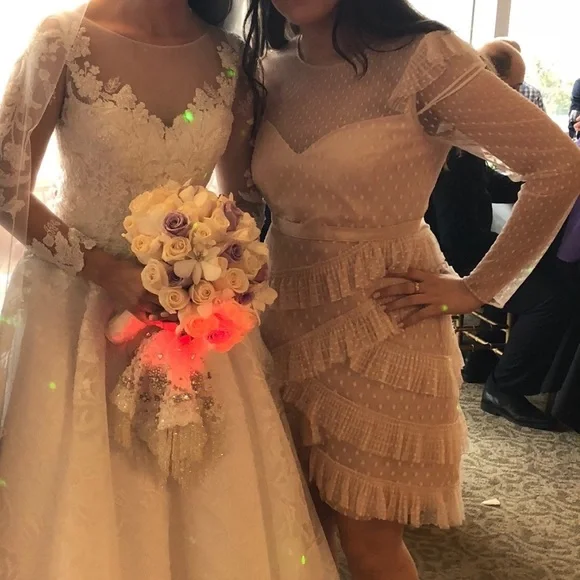 BCBG Cream Long Sleeve Polka Dot Dress - Picture 4 of 4